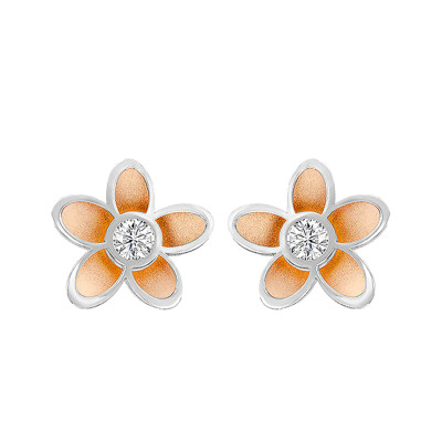 Boucles d'oreilles Fleur, Or rose & blanc 750 - Bambins