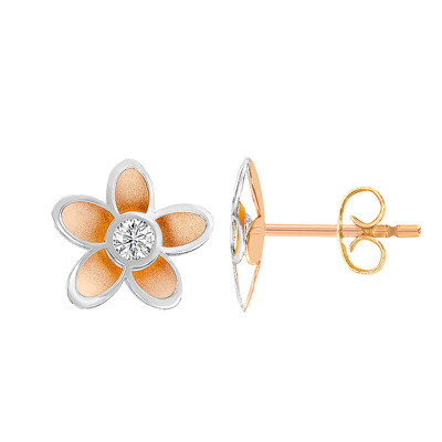 Boucles d'oreilles Fleur, Or rose & blanc 750 - Bambins