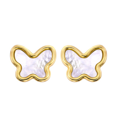 Boucles d'oreilles Papillon, Or Jaune et Nacre - Bambins