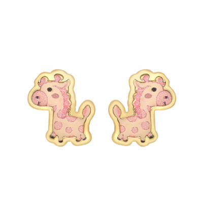 Boucles D'oreilles Girafes, Email & Or jaune 375 - Bambins