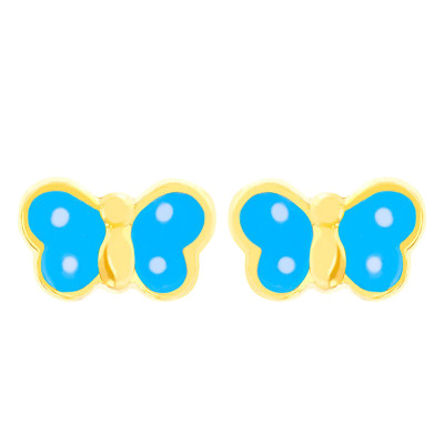 Boucles d'oreilles papillon bleu, Or jaune - Bambins
