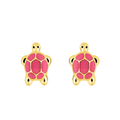 Boucles d'oreilles Tortues Roses, Plaqué Or Jaune - Bambins