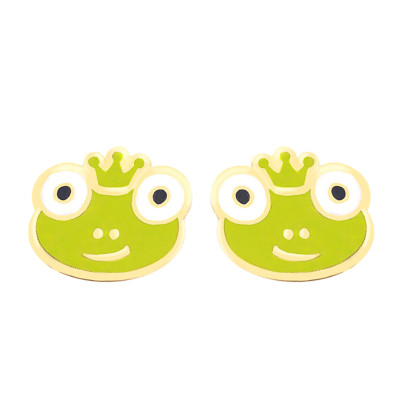 Boucles d'Oreilles Grenouilles, Email & Or jaune - Bambins