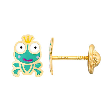 Boucles d'oreilles Grenouille, Email & Or jaune - Bambins
