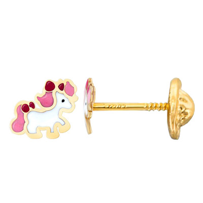 Boucles d'oreilles Poney, Or jaune et émail - Bambins