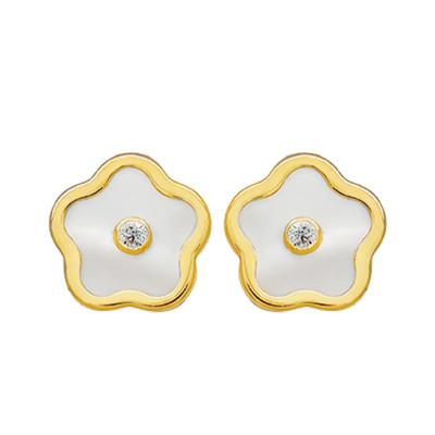 Boucles d'Oreilles Fleurs, Nacre & Or Jaune - Bambins