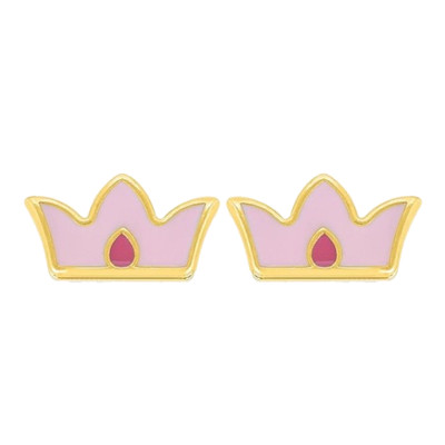 Boucles d'oreilles Couronne Rose, Or Jaune 375 & Laque - Bambins