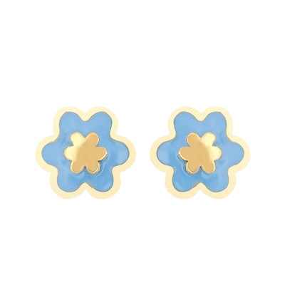 Boucles d'oreilles fleur bleue, Or jaune et émail - Bambins