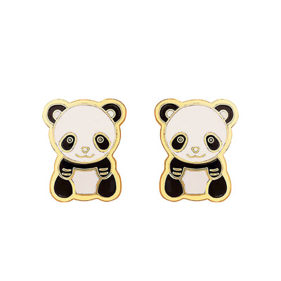 Boucles d'oreilles panda, Or jaune et émail - Bambins