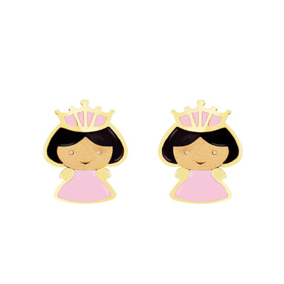 Boucles d'oreilles princesse, Or jaune et émail - Bambins
