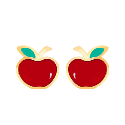 Boucles d'oreilles pomme rouge, Or jaune et émail - Bambins