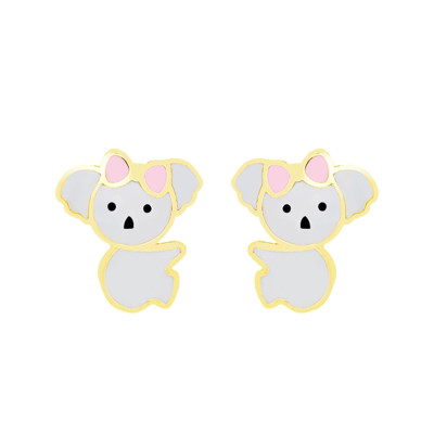 Boucles d'oreilles enfant koala, Or jaune et émail - Bambins