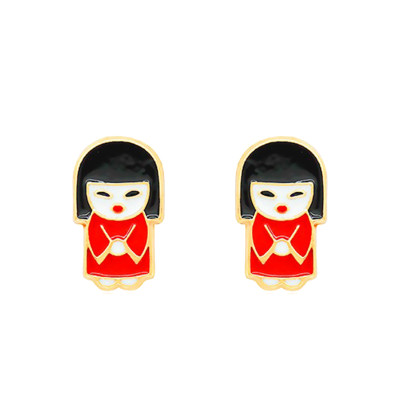 Boucles d'Oreilles Japonaises, Email & Or Jaune - Bambins