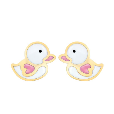Boucles d'oreilles Canard, Or jaune et émail - Bambins