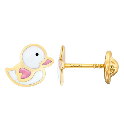 Boucles d'oreilles Canard, Or jaune et émail - Bambins