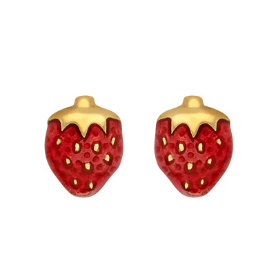 Boucles d'oreilles Fraises, Or Jaune 375 & Email - Bambins