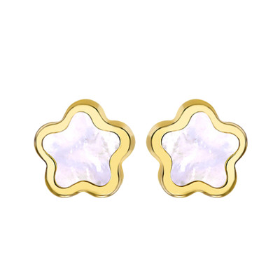 Boucles d'oreilles Fleur, Or Jaune & Nacre - Bambins