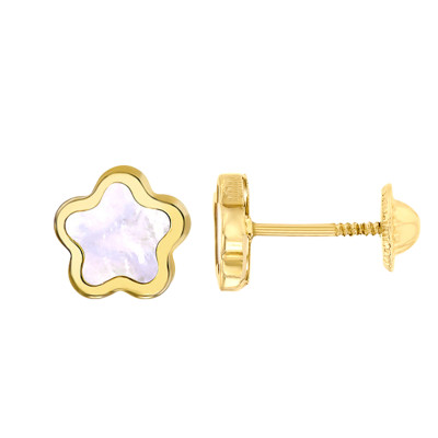 Boucles d'oreilles Fleur, Or Jaune & Nacre - Bambins