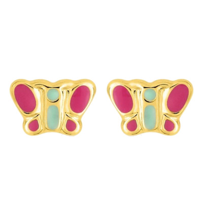 Puces d'oreilles Papillon, Or jaune & Laque - Emanessence