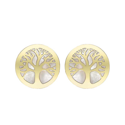 Boucles d'oreilles Arbre de vie, Or jaune 375 & Nacre - Emanessence