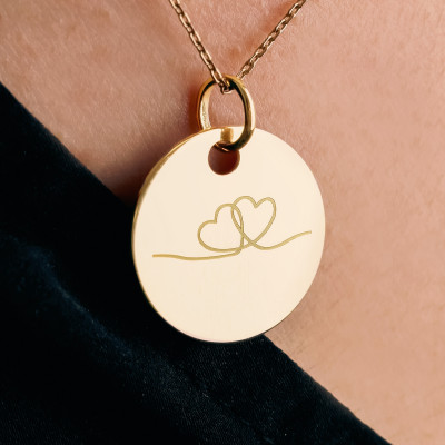 Médaille double coeur, Plaqué Or Jaune, 19 mm - Lumiosa