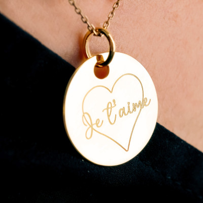 Médaille Je t'aime, Plaqué Or Jaune, 19 mm - Lumiosa