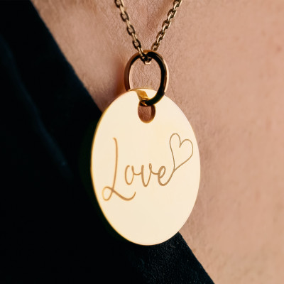 Médaille Love et Coeur, Plaqué Or Jaune, 19 mm - Lumiosa