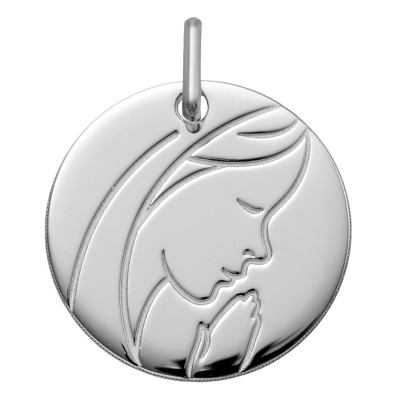 Médaille Vierge en prière, Argent 925, 16mm - Lumiosa