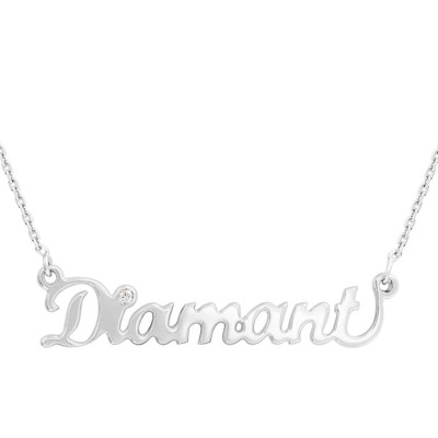 Collier personnalisé prénom diamant 0,015 ct, Or blanc 750, 42cm - Rosatella