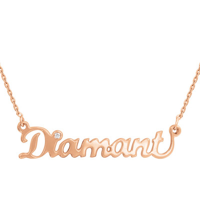 Collier personnalisé prénom diamant 0,015 ct, Or rose 750, 42cm - Rosatella