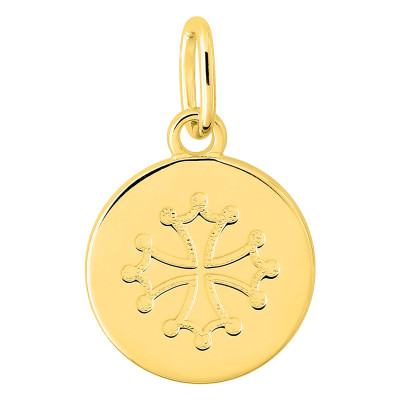 Pendentif Jeton Croix Occitane, Or Jaune 375, 15mm - Emanessence