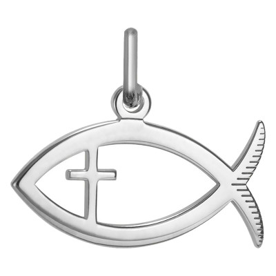 Pendentif Poisson Ichthus & Croix, Argent 925, 19x10 mm - Lumiosa