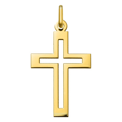 Pendentif Croix Latine Ajourée, Or Jaune 375, 22x15mm - Emanessence