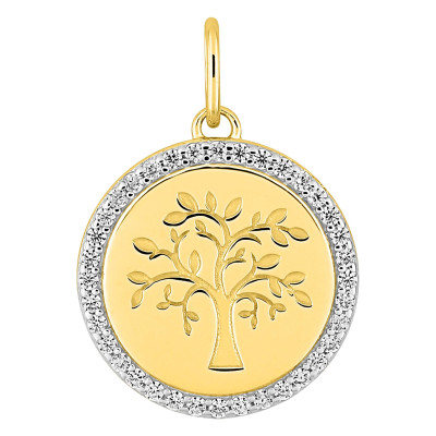 Pendentif Arbre de vie, Or Jaune 375 & Oxydes, 14mm - Emanessence