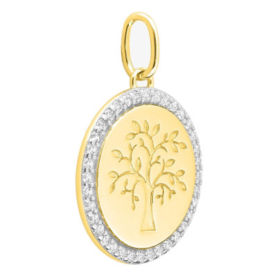 Pendentif Arbre de vie, Or Jaune 375 & Oxydes, 14mm - Emanessence