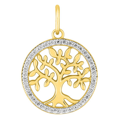 Pendentif Arbre de vie Ajouré, Or Jaune 375 & Oxydes, 14mm - Emanessence
