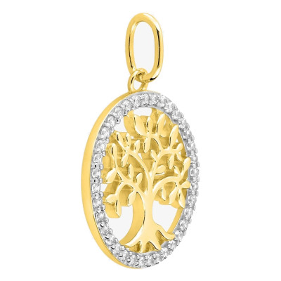 Pendentif Arbre de vie Ajouré, Or Jaune 375 & Oxydes, 14mm - Emanessence