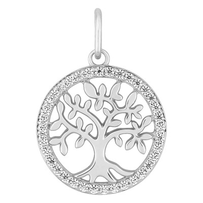 Pendentif Arbre de vie Ajouré, Or Blanc 375 & Oxydes, 14mm - Emanessence