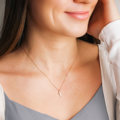 Collier Croix, Or jaune 750 & Diamant - Vandona