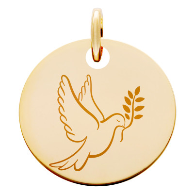 Médaille Colombe au rameau, Plaqué Or Jaune, 19 mm - Lumiosa