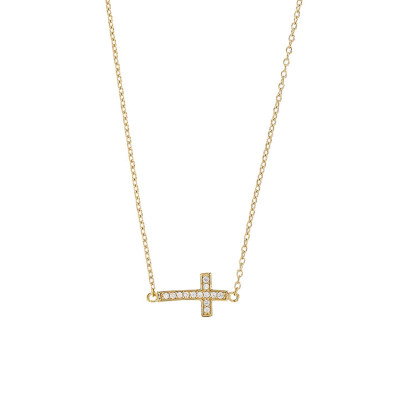 Collier en Or jaune 375 croix horizontale et zyrcons - Rosatella