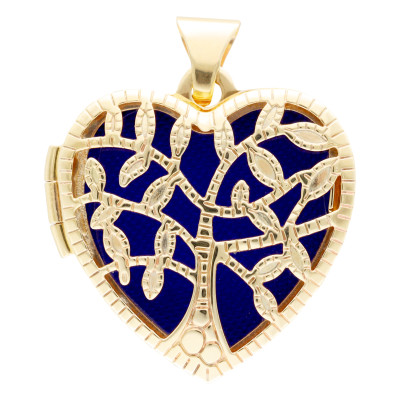 Pendentif Photo Arbre de Vie Bleu, Or Jaune 375, 19x23.50mm - Emanessence