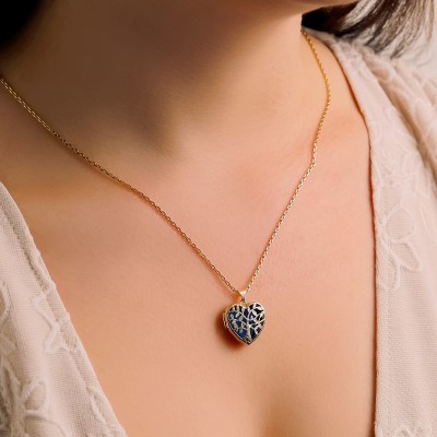 Pendentif Photo Arbre de Vie Bleu, Or Jaune 375, 19x23.50mm - Emanessence