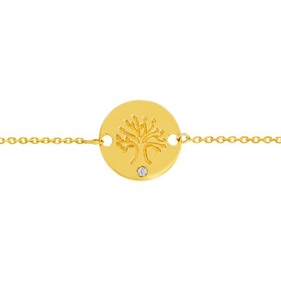 Gourmette Arbre de Vie, Or Jaune 375 & Diamant, 14 cm - Rosatella