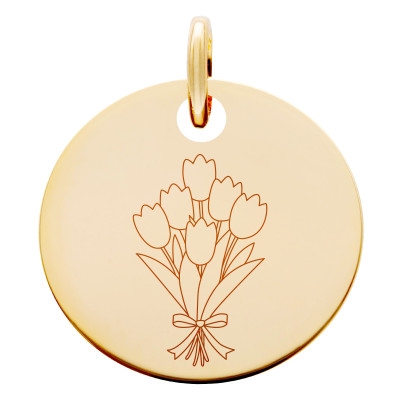 Médaille Bouquet de Tulipes, Plaqué Or Jaune, 19 mm - Lumiosa