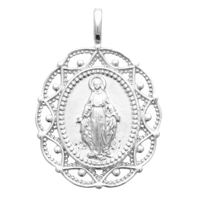 Médaille Vierge Miraculeuse, Argent Rhodié 925, 17x20mm - Emanessence