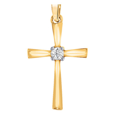 Pendentif Croix, Or Jaune 750 & Diamant Solitaire 0,03 ct - Juweel