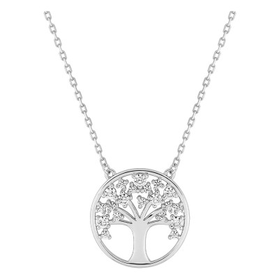 Collier Arbre de vie, Argent rhodié & Oxyde de zircons, 43cm - Emanessence