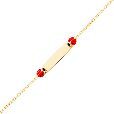 Gourmette duo coccinelles, Or jaune 750, 12 à 14cm - Bambins
