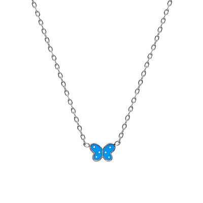Collier Papillon, Laque Bleue & Argent Rhodié 925 - Bambins